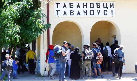 Refugees/Migrants seeking transit at border Tabanovci Macedonia into Serbia