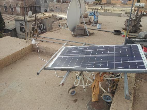 A solar panel on rooftop in Sanaa (Hisham Khalid)