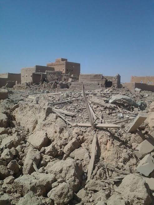 Image taken by Zaid of homes full destroyed by air strikes in al-Gail