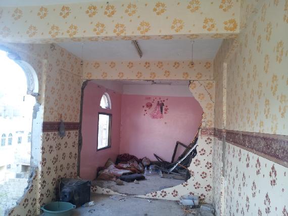 An interior view of a damaged room in house next to Al-Gabri