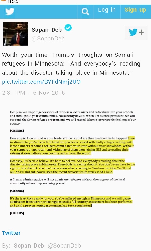 Twitter posting on Trumps speech in Minnesota